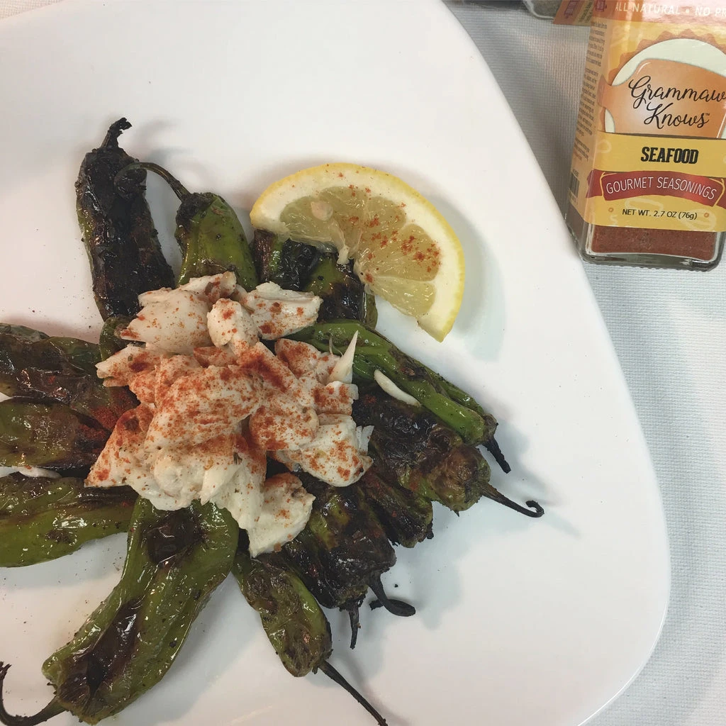 Grilled Shishito Peppers and Citrus Lump Crab